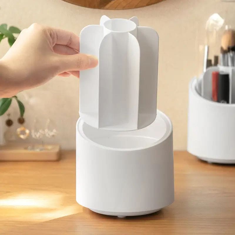 Oval Clear Brush Organizer, Desktop Makeup Brush Storage Bucket Cup Holder With Lid, Brush Display Stand Storage Box, Lipstick Eyebrow Pencil Holder, Acrylic Makeup Brush Organizer Cup, Rotating Makeup Brush Holder