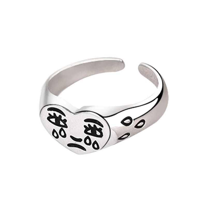 2 Pcs Creative Crying Heart Rings, Trendy Fashion Female Resizable Ring Jewellery , Vintage Adjustable Ring