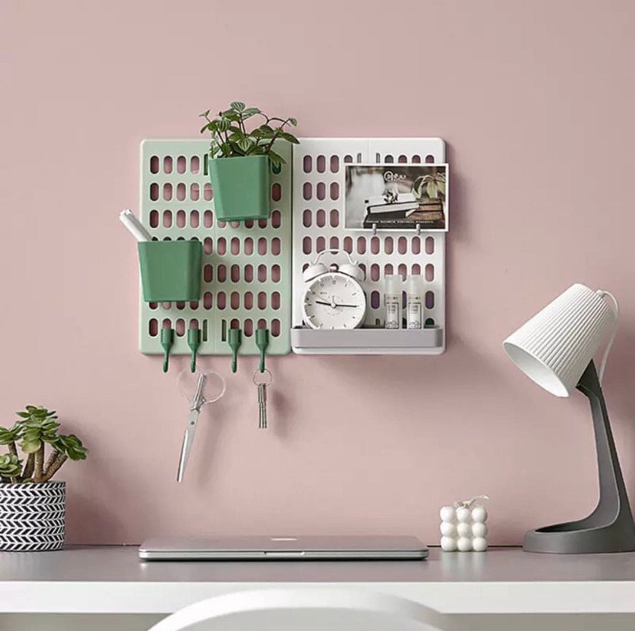 Home Decor Hole Wall Board With Shelves And Hooks, Photo Hanging Display Frames Desk Storage, Picture Panel Wall Decoration For Room Office