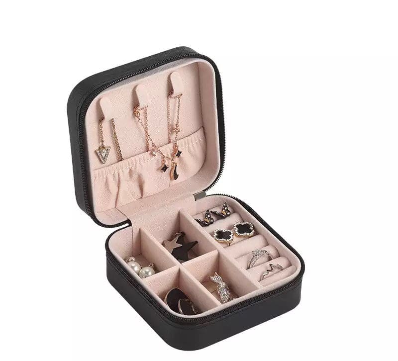 Mini Leather Square Jewellery Box, Luxury Square Cosmetic Box, Mini Travel Jewellery Box Storage Organizer, Portable PU Leather Earring Ring Necklace Jewellery Organizer