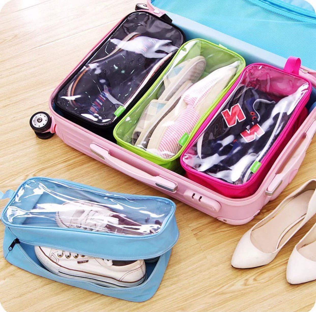 Large Capacity Colorful Travel Transparent Shoe Bag, Suit case
