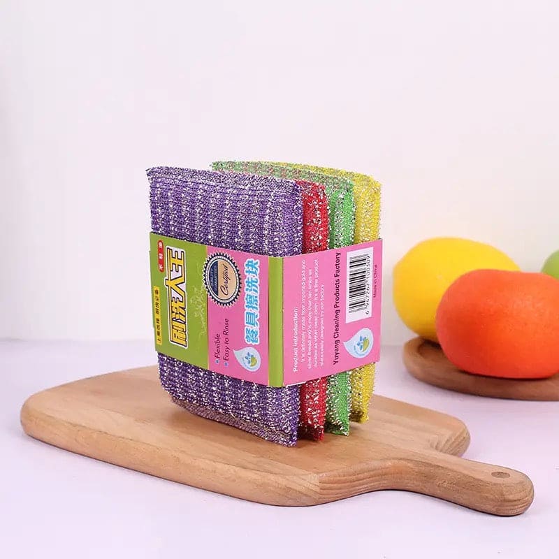 Set Of 4 Kitchen Dishwashing Sponge Fabric, Washcloths Scouring Pads, Wire Strip Diswashing Clothes, Multi-use Cooking Utensils Cleaner, Multifunctional Flexible Dish Cloth, Anti-deform Comfortable Cleaning Sponge