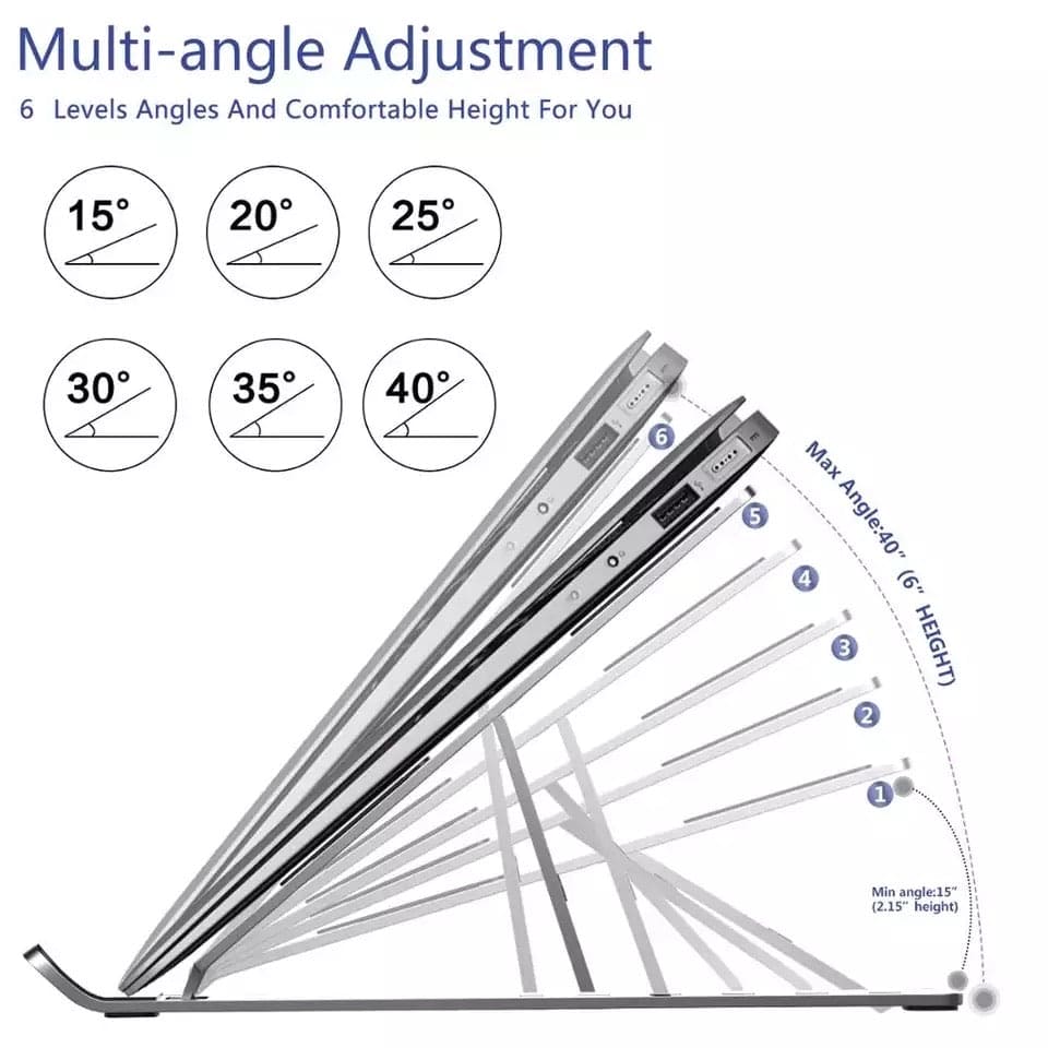 Adjustable Laptop Stand, Steel and Plastic Laptop Holder, 6 Levels Height Adjustment Laptop Holder