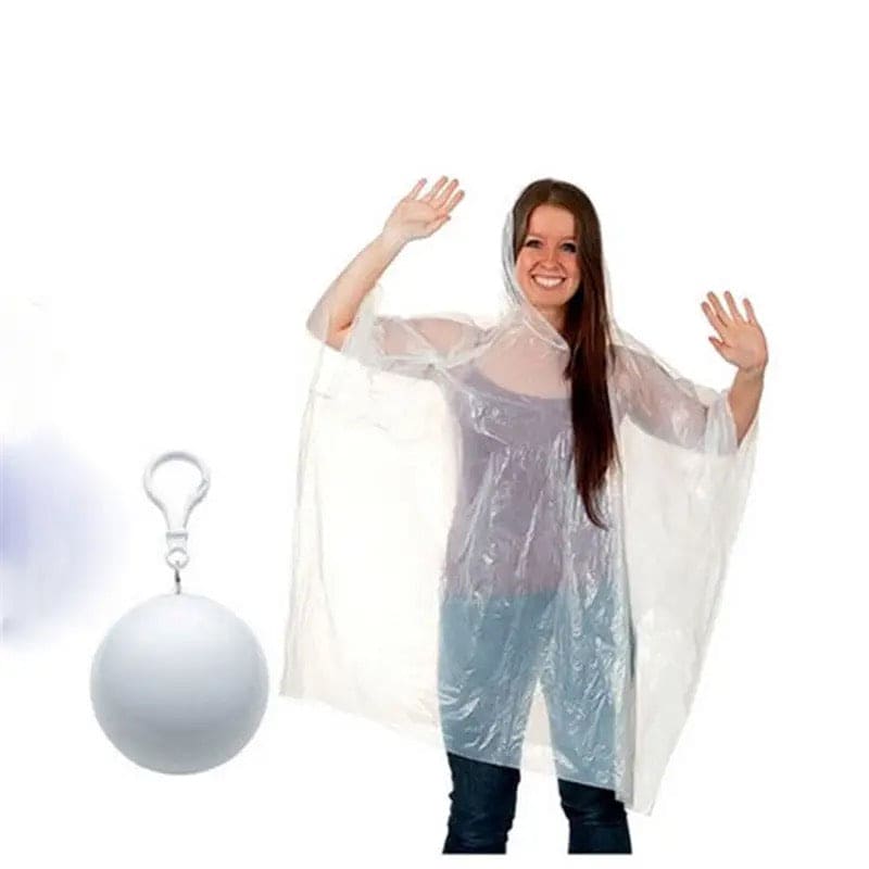 Convenient Portable Rain Ponchos Ball, Disposable Waterproof Raincoat Colorful Poncho With Hook, Disposable Poncho Unisex Transparent Hooded Raincoat, Outdoor Travel Plastic Ball Rain Jacket