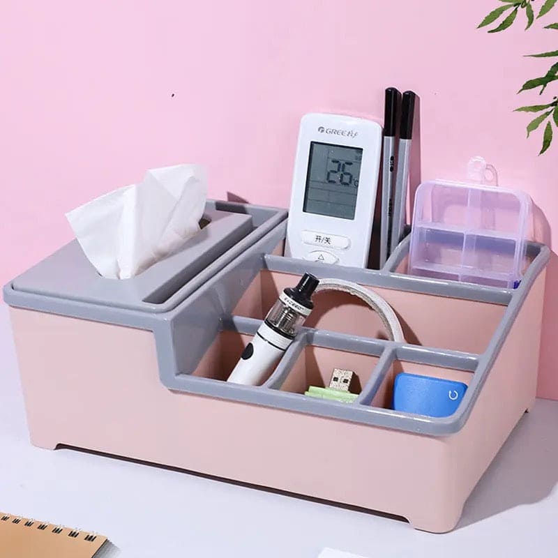 Desktop Plastic Napkin Holder, Multifunctional Tissue Storage Box Cover, Stationery Make Up Organizer for Bedroom Bathroom, Multifunctional Tissue Box Phone Holder Stand, Wipes Case Desk Organizer