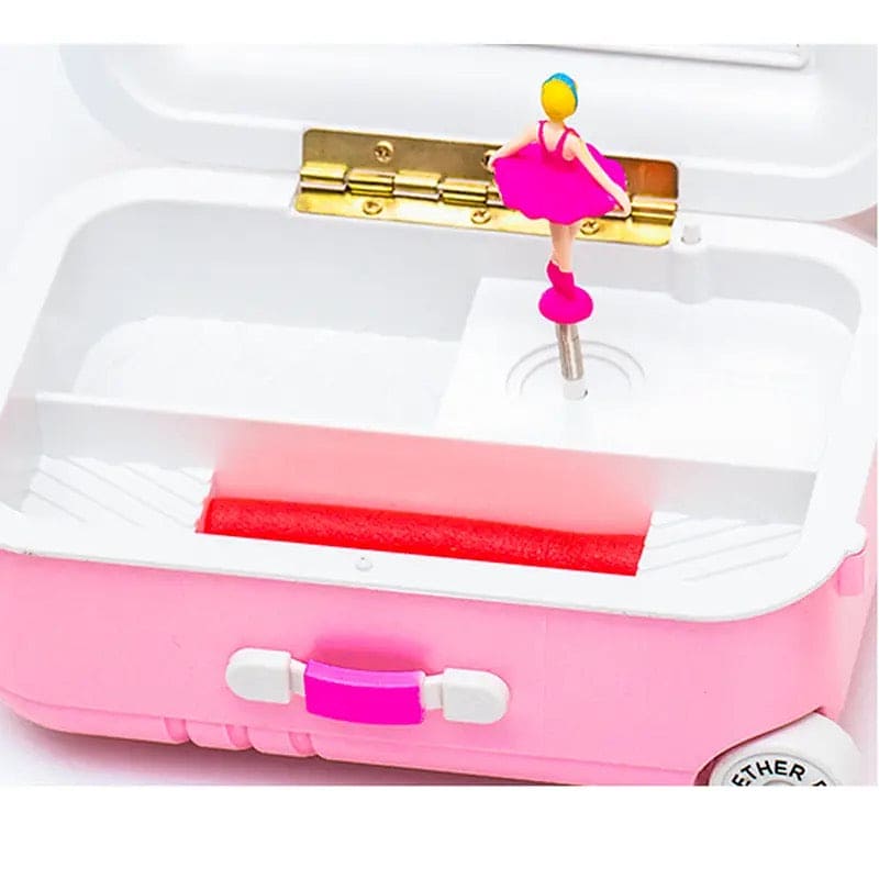 Baby Rolling Suitcase Music Box, Classic Spin Dancer Ballet Trolley Luggage Music Box, Creative Suitcase Style Music Jewellery Cosmetics Storage Box, Girl Music Suitcase Style Music Box, Student Plastic Children Girl Jewellery Box