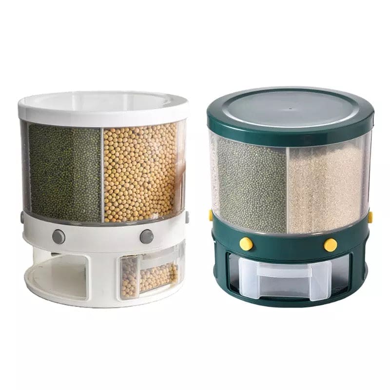 Large Capacity 6 Grids Grain Cereals Storage Container, Rotating Can For Bulk Cereals, Moisture Insect Proof Grain Organizer, Rotating Storage Container For Rice Nuts Beans, Dry Snacks Rice Bucket
