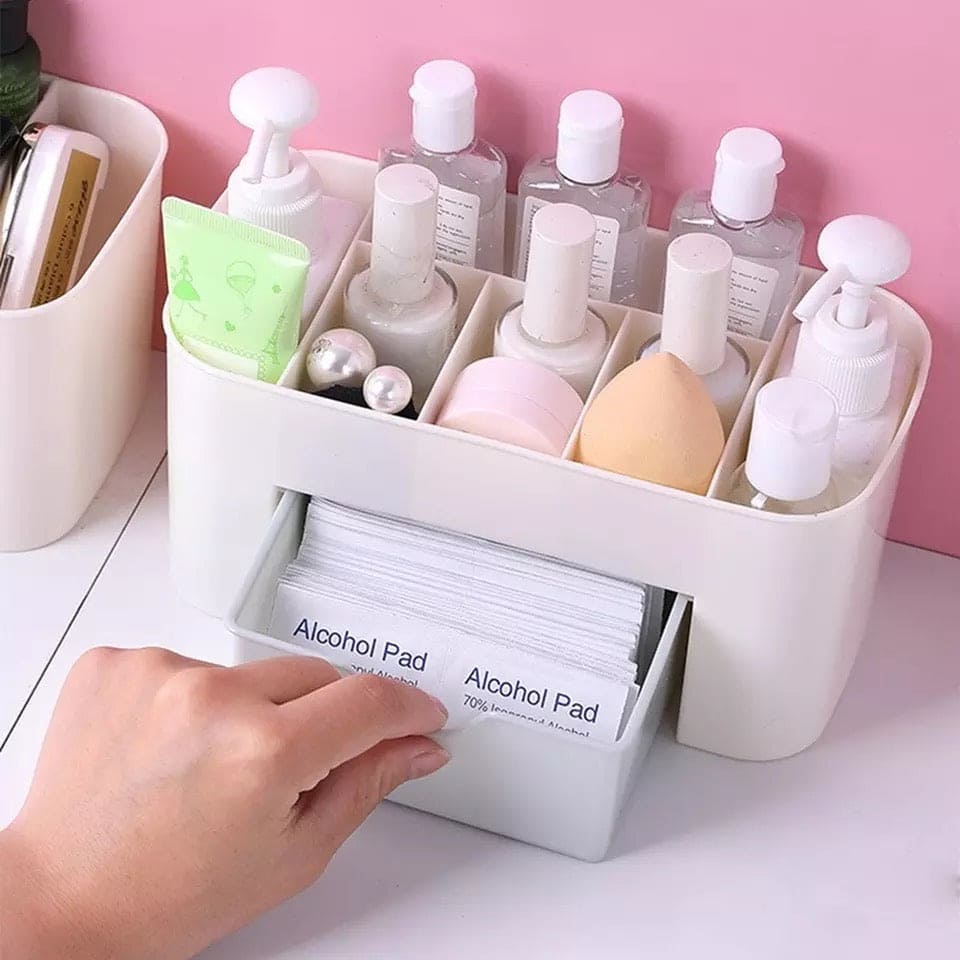 Amazing Double Layer Plastic Makeup Organizer Storage Box, Cosmetic Drawer Jewellery Display Case, Desktop Container
