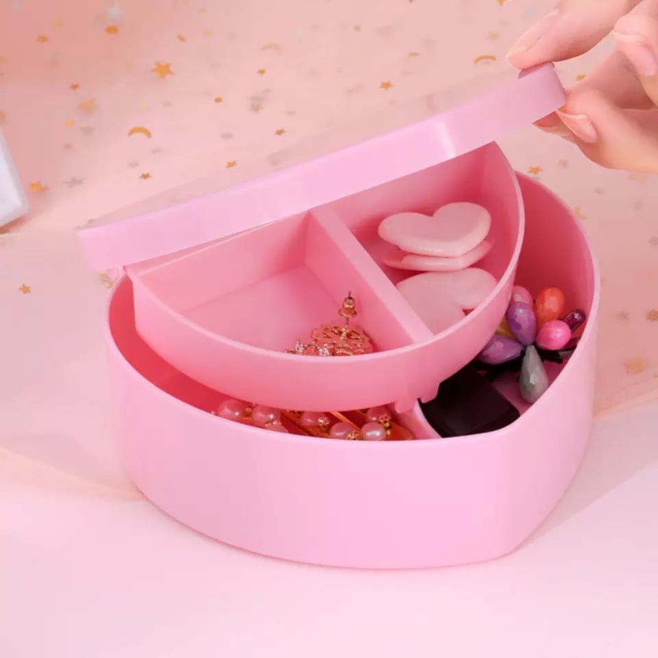 Mini Heart Jewelry Box, Love Shape Jewelry Box, Display Earrings Ring Jewelry Case Box, Double Layer Jewelry Organizer With Mirror, Pink Girl Heart Storage Box