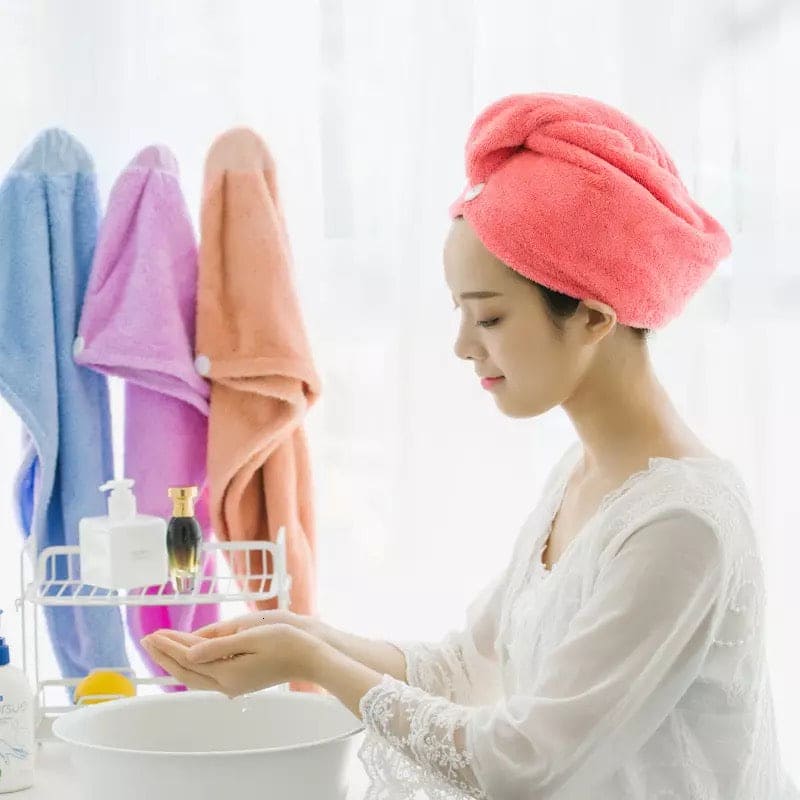 Microfiber Snap Dry Hair Cap, Turbine Hair Dryer Cap Towel, Water Absorbent Terry Head, Dry Hair Cap, New Style Hair Wrap Cap Towel