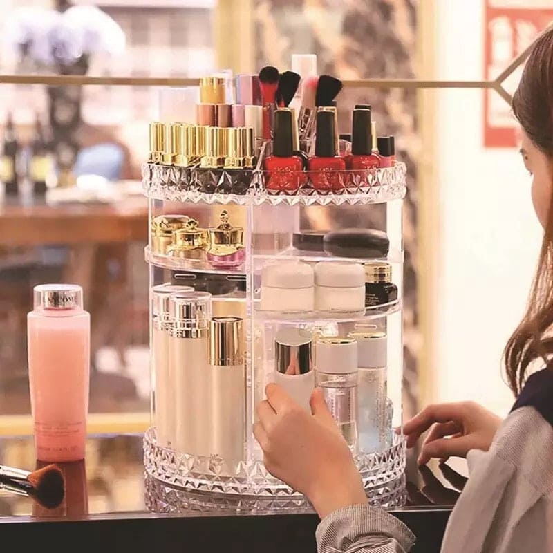 360° Rotating Makeup Organizer, Cosmetic Storage Countertop Organizer, –