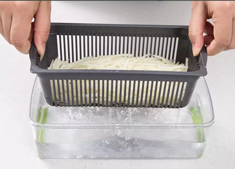 8 In 1 Vegetable Slicer With Container, Mandolin Slicer Veggie Chopper, Hand Held Food Chopper, Fruit Slicer Grater Shredders Drain Basket Cutter