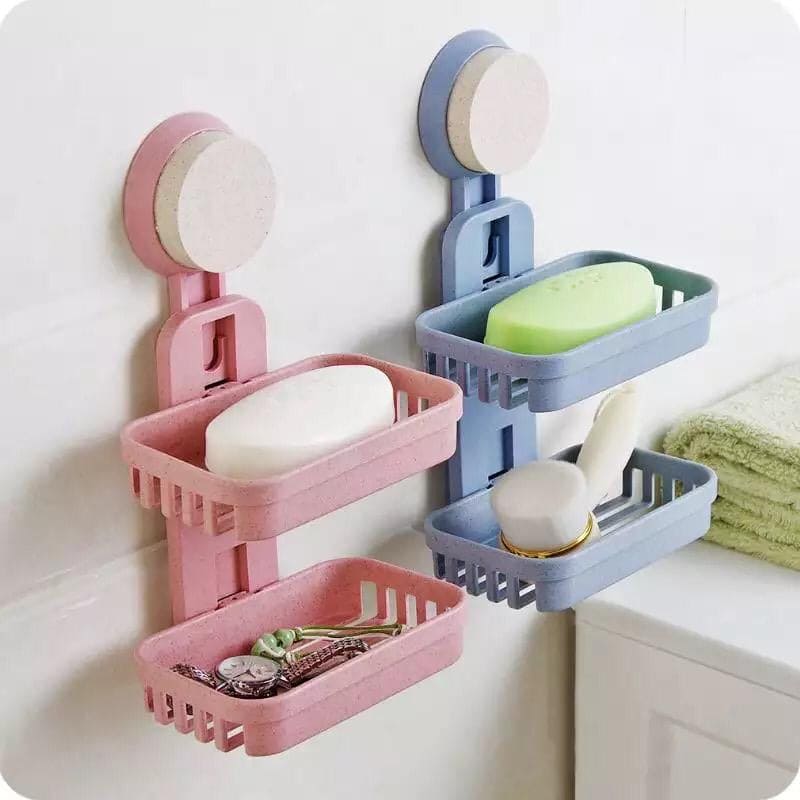 Adhesive Soap Dish,Soap Dish Multi-color Detachable Double Layer Suction  Cup Bathroom Soap Holder for Bathroom Kitchen Sink 