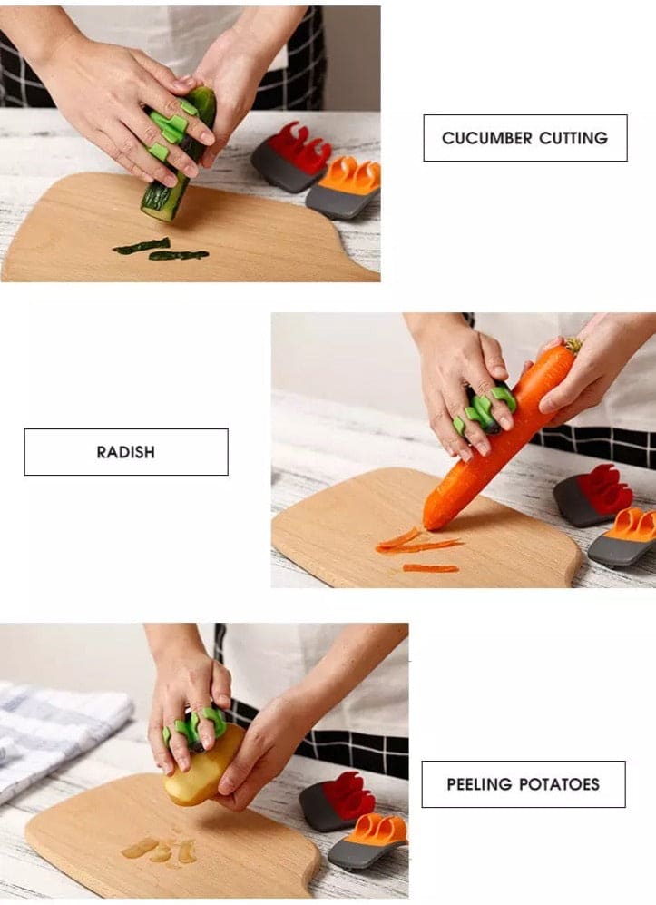 Stainless Steel Manual Finger Vegetable Shaver, Double Fingers Stainless Blade Fruit Peeler, Finger Gaurd Peeling Knife, AntiScratch Kitchen Tool, Palm Vegetable Hand Peeler, Turnip Slicer Cutter, Silicon Veg Cutter Kitchen Cooking Tools