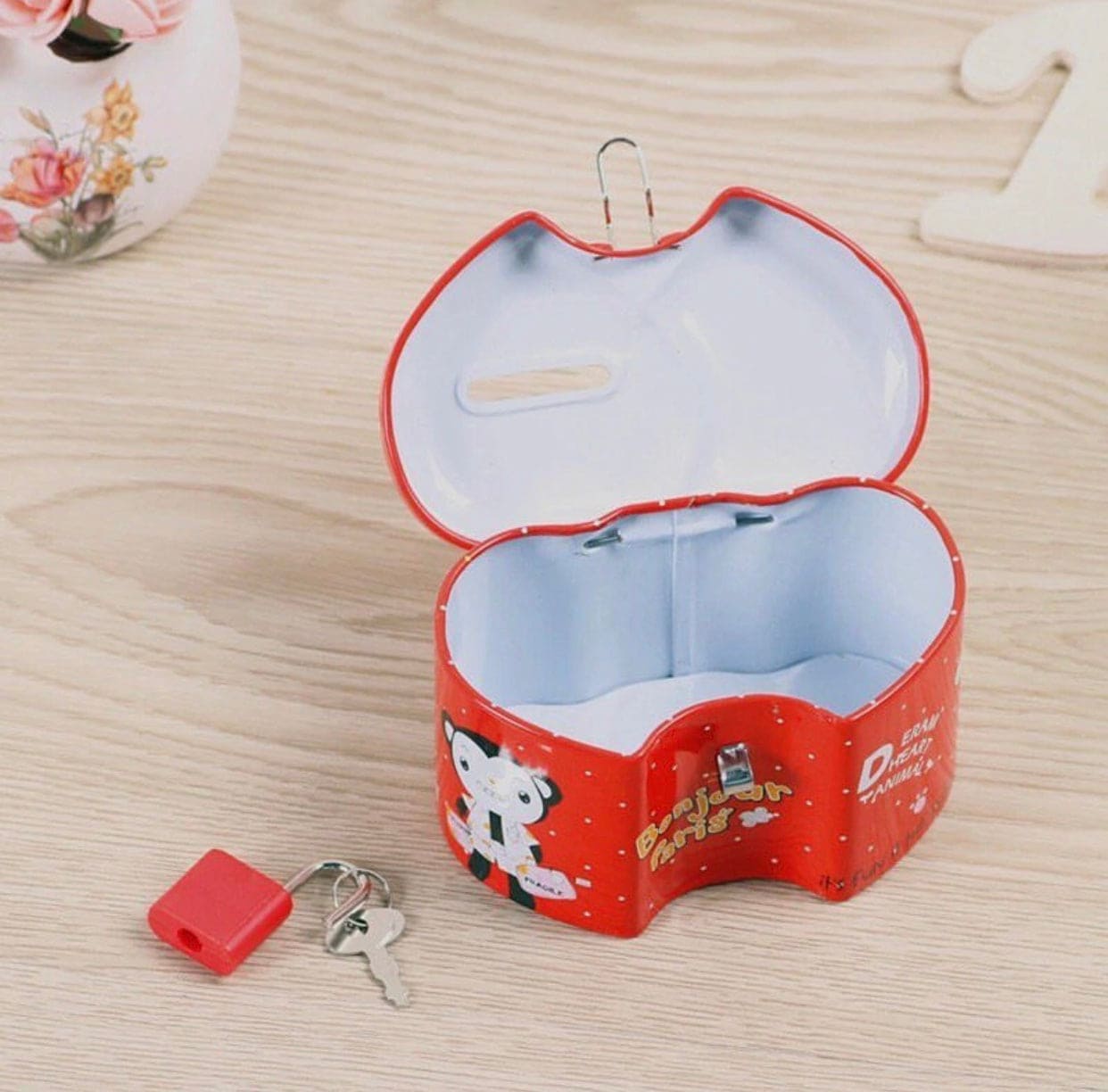 Double Heart Mini Piggy Bank, Coin Saver Box, Money Saving Box With Lock