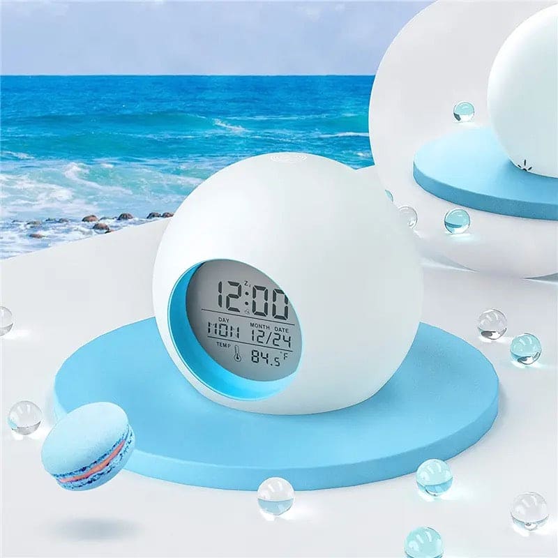 Cute Kids Digital Alarm Clock, 7 Color Alarm Clock, Cute Wake Up Timer Alarm Clock, Touch Control Digital Clock, Colors Change Night Glowing Digital Alarm Clock, Natural Sounds Table Watch, Round Snooze Led Alarm Clock