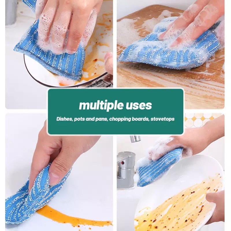 Set Of 4 Kitchen Dishwashing Sponge Fabric, Washcloths Scouring Pads, Wire Strip Diswashing Clothes, Multi-use Cooking Utensils Cleaner, Multifunctional Flexible Dish Cloth, Anti-deform Comfortable Cleaning Sponge