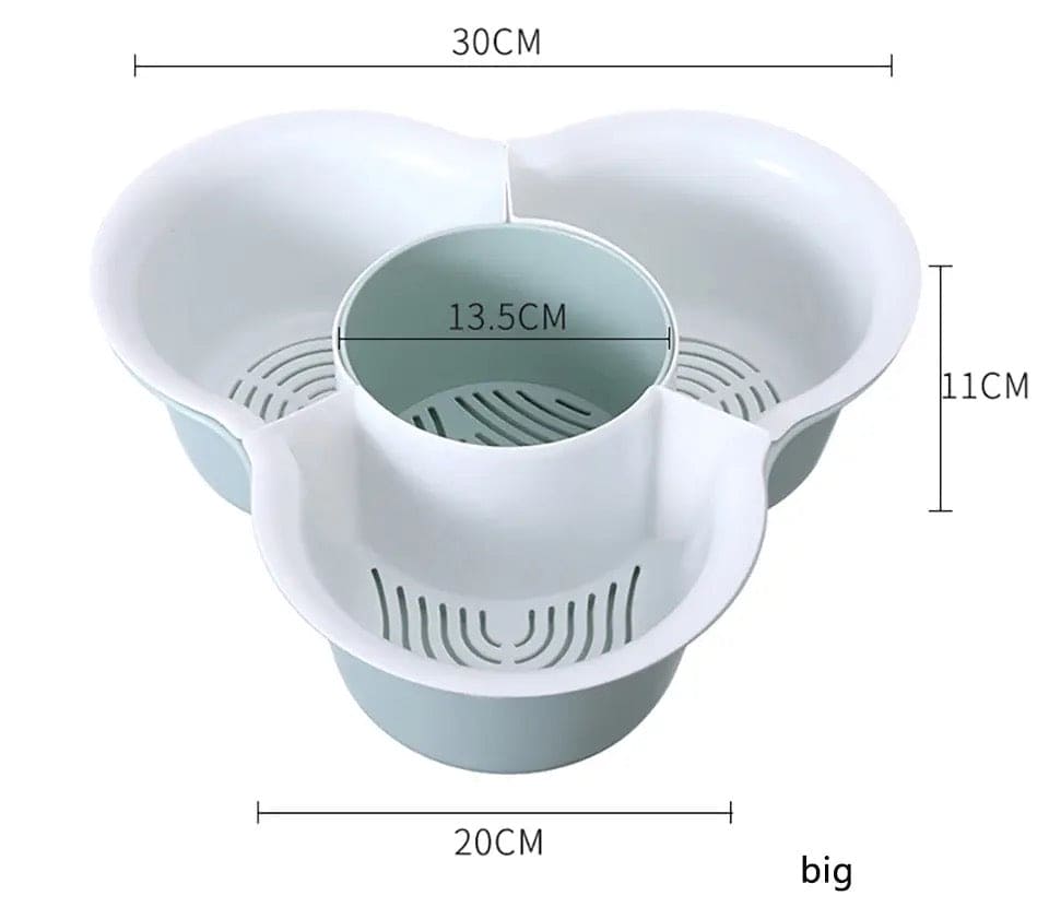 Mickey Shaped Vegetable Basket, 4 Compartments Wash Basin Basket, Creative Household Wash Basket, Double Multi Grid Basket, Fruit Tray Drain Basket