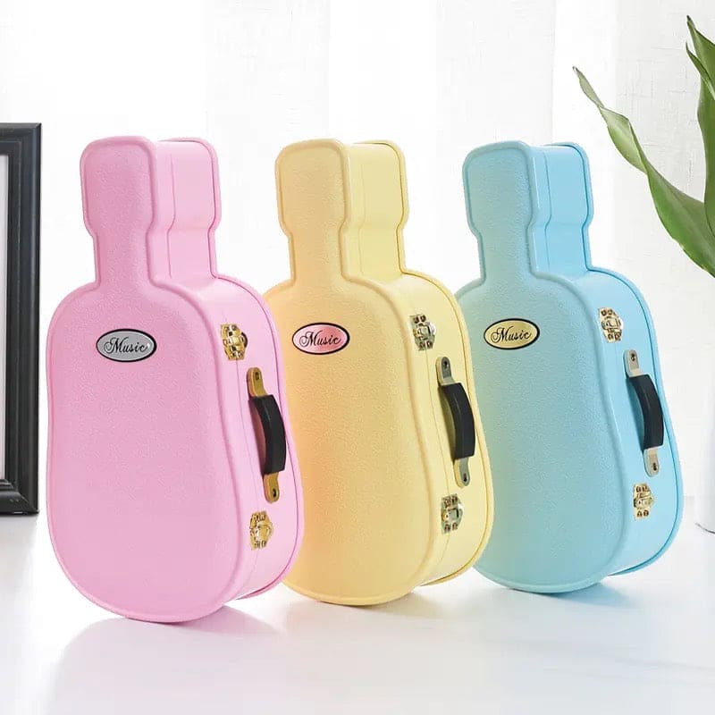 Guitar Music Storage Box, Violin Music Jewelry Box, Creative Suitcase Style Music Jewelry Cosmetics Storage Box, Rotating Ballerina Girl Toy For Kid, Guitar Violin Dancing, Student Leather Children Girl Jewellery Box