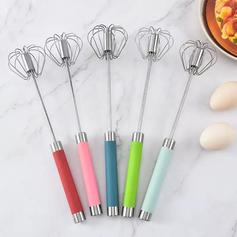 Colorful Long Handle Whisker, Stainless Steel Semi Automatic Whisk, Manual Press Type Butter Whipping, Manual Press Type Egg Beater, Kitchen Baking Tool Baking Accessories, Automatic Stirrer for Milkshake Sauce Drink