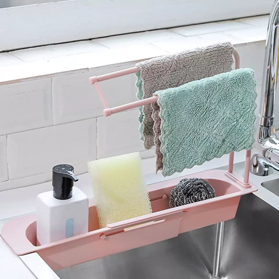 Kitchen Adjustable Drain Basket, Kitchen Sink Drain Rack, Multifunctional Plastic Hanging Rack, Plastic Sink Washcloth Rack