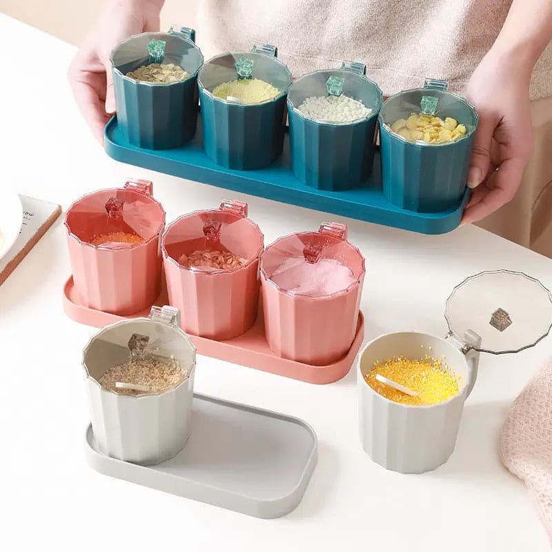 4 Pcs Candy Seasoning Box, Cruet Condiment Bottle Jars, Sugar Storage Seasoning Set, Household Kitchen Seasoning Box, Kitchen Combination Seasoning Box, Kitchen Spice Container Storage Box, Seasoning Spice Pots With Cover and Spoon