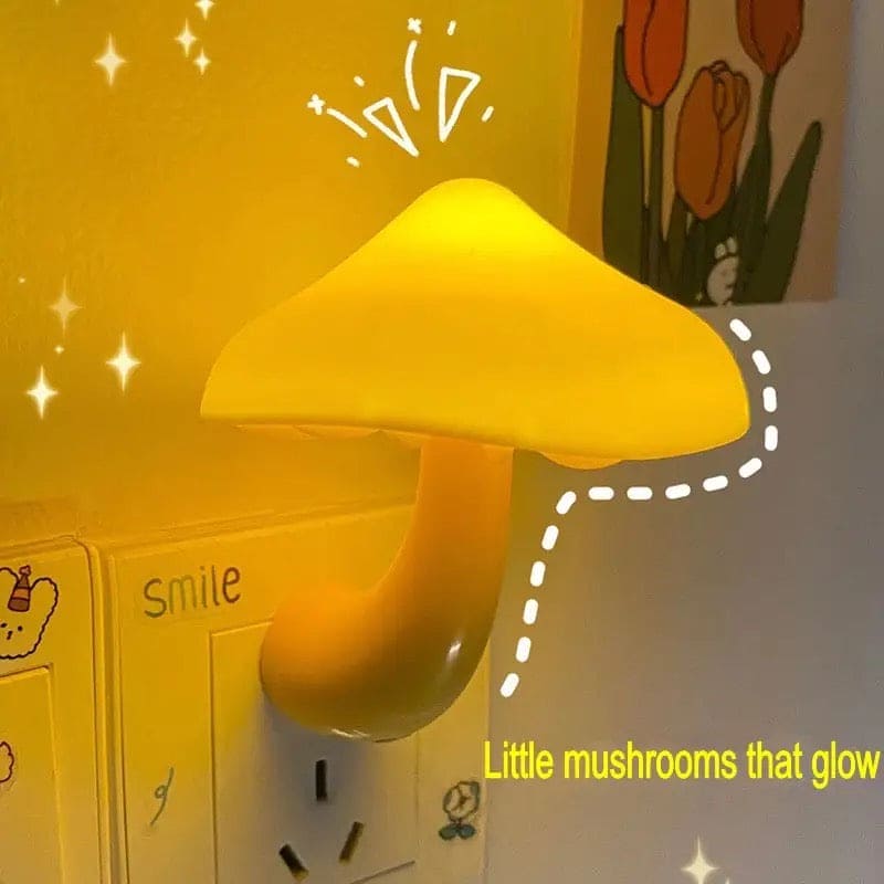 Mushroom Socket Night Light, Light Control Sensor Bedroom Light, Mushroom Wall Socket Lamp, Automatic Sensor Bedroom Decor Wall Lamps For Kid Room, Mini Bedside Socket Lamp, Electric Plug Warm White Light