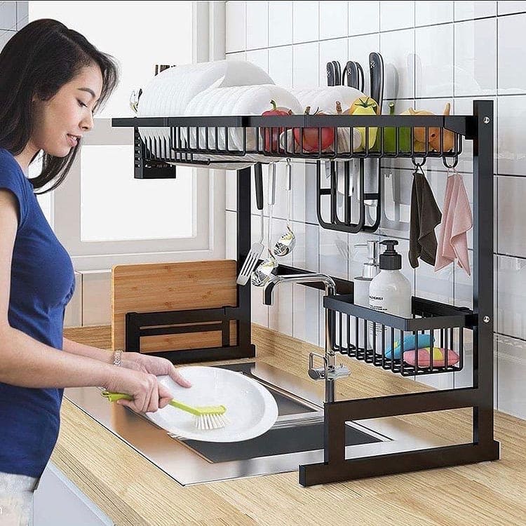 Multifunctional Double Layer Kitchen Drain Shelf Sink Draining Rack Tray