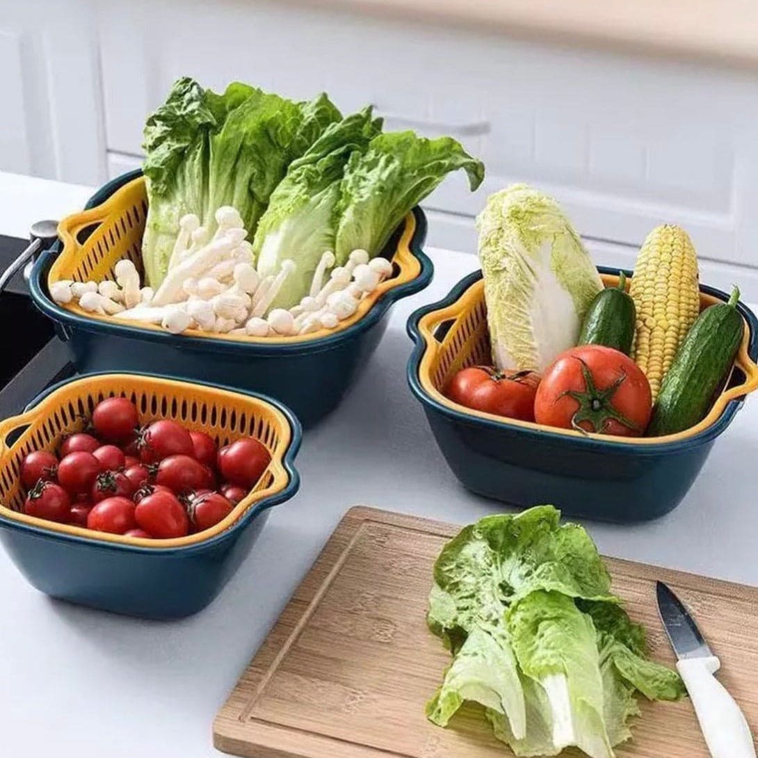 Drain Basket Double-layered Fruit Vegetable Storage Bucket Salad