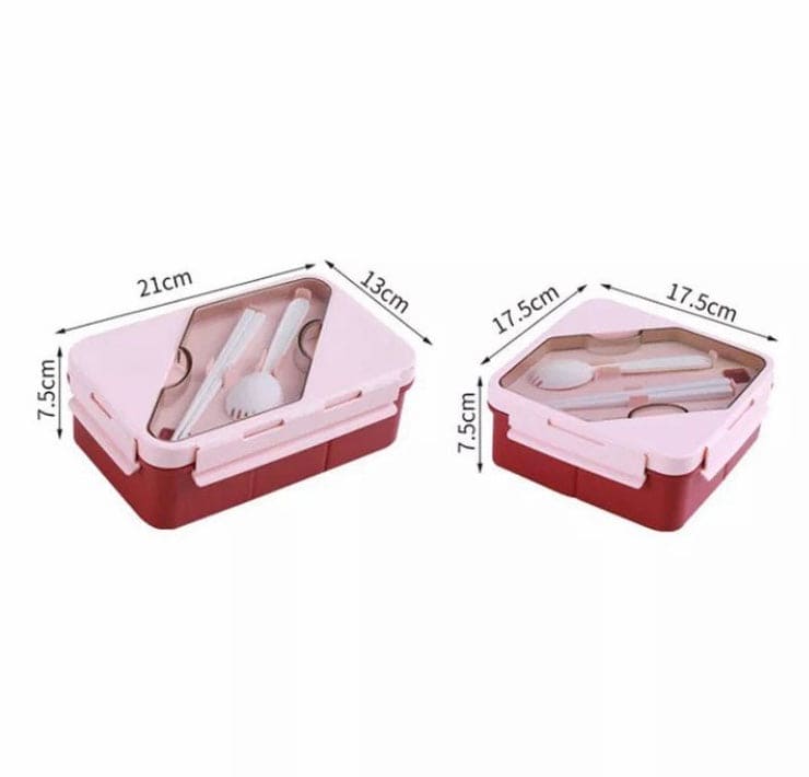 Microwave Oven Lunch Box With Spoon, 2 Compartment Plastic Divided Food Storage Container, Portable Food Grade Plastic Lunch Box, Portable Hermetic Bento Box