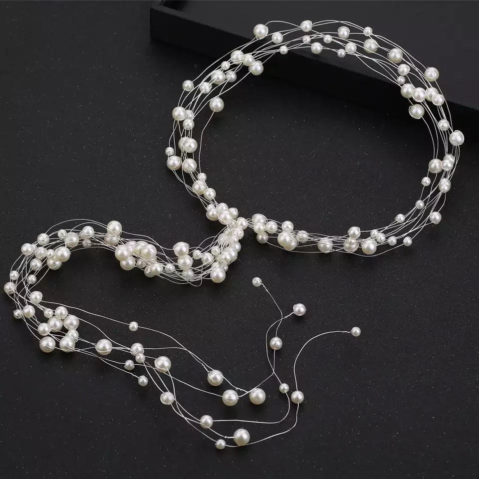 Pearl Hair Chain For Women, Girl Tassel Flower Tiara Headband Ponytail, Bridal Wedding Tiaras Hand Beaded Long Wreaths Hair Bands, Headdress Mori Pearl Hair Band, Wedding Accessories