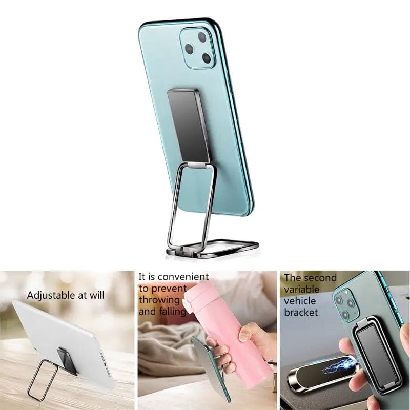 Double Magnetic Phone Holder, Foldable Desk Stand For Mobile Phone, Metal Car Phone Bracket Holder, Lazy Simplicity Convenient Stand, 360 Rotation Foldable Phone Stand, Retractable Magnetic Ring Holder