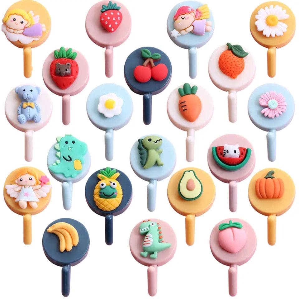 Set Of 10 Cute Cartoon Wall Hook, Cute Wall Hooks Key Holder, Cartoon Fruits Shape Hook For Kids Room Home Decor, Coat Towel Hanging Plastic Mask Holder, Kitchen Bathroom Organizer Wall Decor, Home Accessories