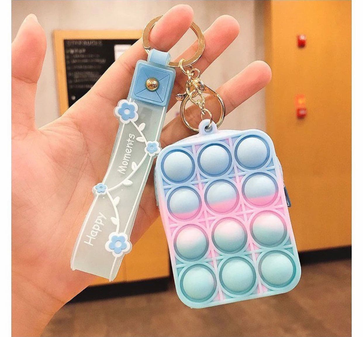Creative Silicon Decompression Pop Its Bubble Fidget Toy Keychain, Simple Dimple Anti-stress Rainbow Coin Purse Keychain, Anti stress Sensory Toy Key Chain