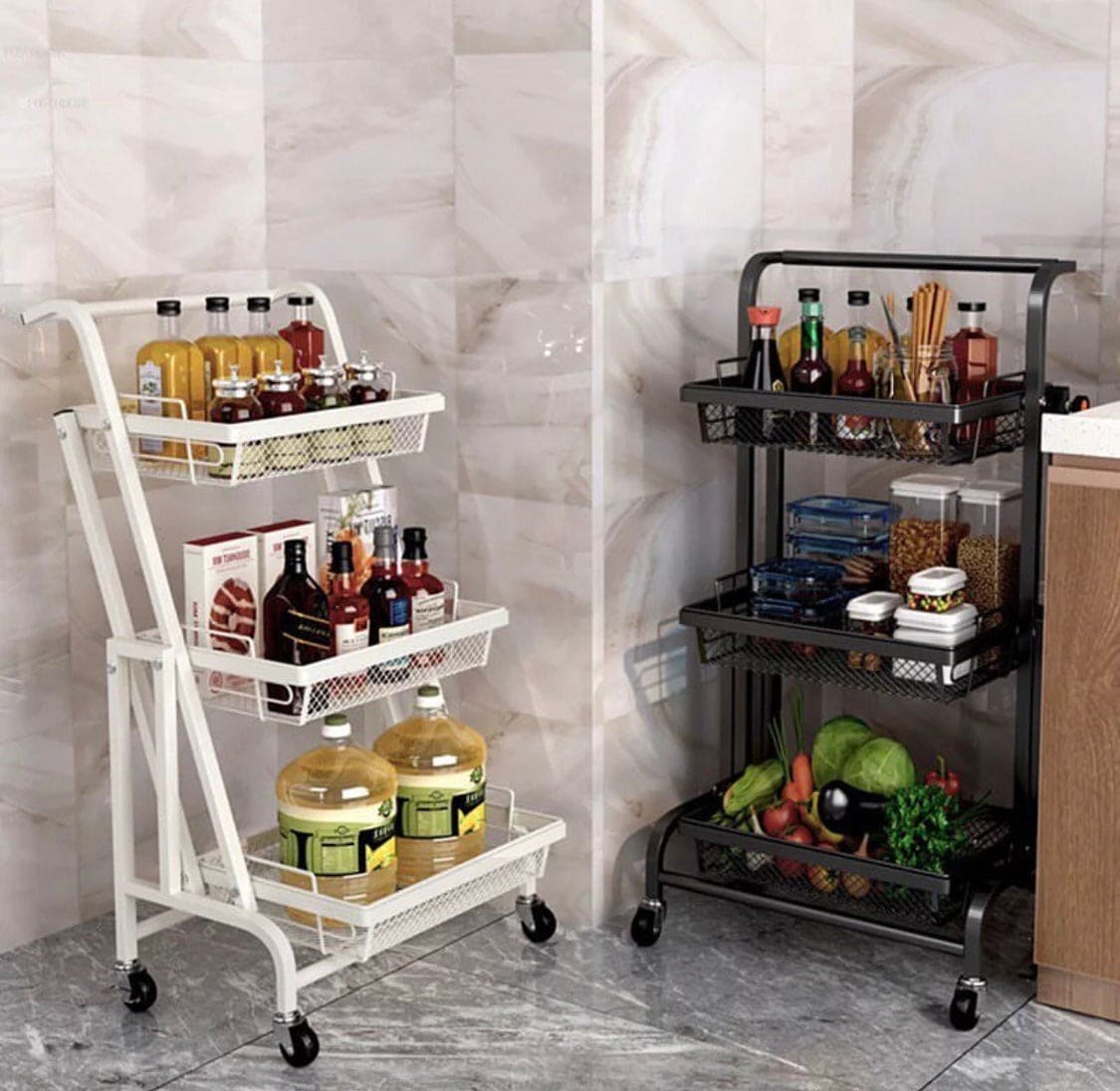 Portable Movable Space-Saving Snack Trolley Floor Shelf Multi-Layer Storage  Rack Organizer with Wheels Kitchen Accessories