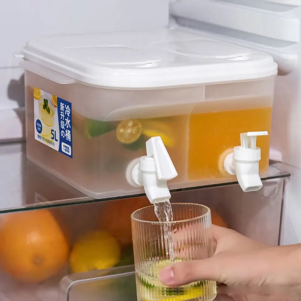 5L Double Tap Beverage Dispenser, Pot Beverage Dispenser, Fridge Juice Dispenser, Double Tap Cool Water Bucket, Water Infuser Kettle, Household Refrigerator Beverage Dispenser, Fruit Drink Dispenser, Teapot Cool Bucket Kitchen Drinker Kettle