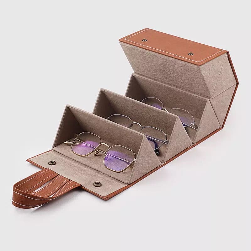 5 Slot Foldable Multiple PU Leather Sunglasses/Eyeglasses Travel Organizer Case, Multiple Eyeglasses Display Storage Box Box for Men Womeno
