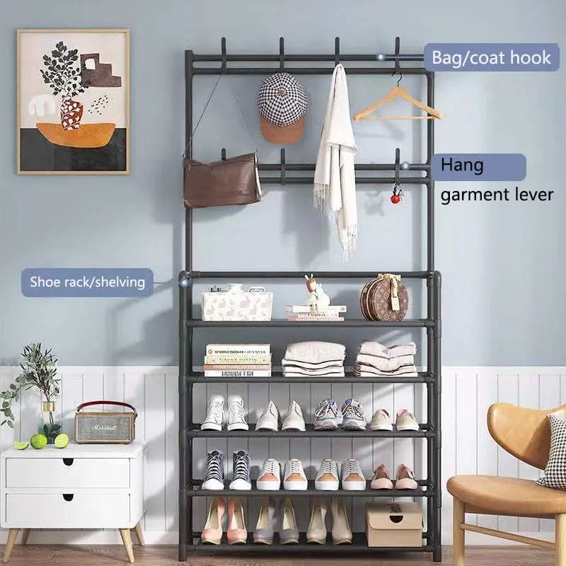 Nordic Coat And Hat Rack, Entryway Floor Display Clothes Rack, Household Shelf Living Room Clothes Storage Rack, Homlly Entryway Coat Rack with Shoes Organizer, Multi-Functional Shoe Rack, Bedroom Living Room Hanger