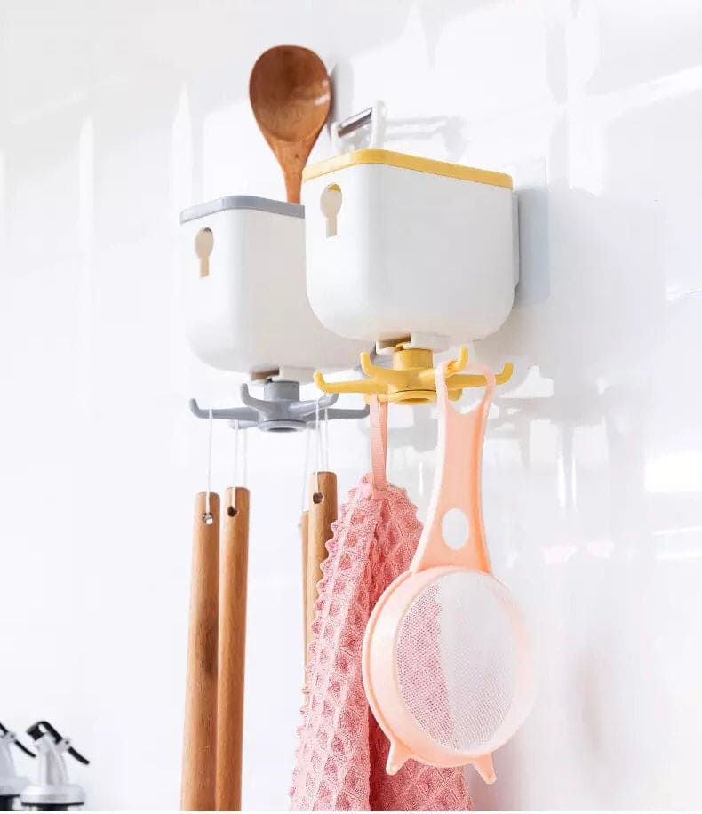 Creative New Storage Rotating Rack With Claw Hook, 360 Rotatable Hook Storage Hanger, Punch Free Multipurpose Hook, Home Storage Cabinet Rack, Wall Mounted Spoon Holder Rack