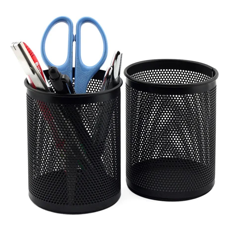 Metal Mesh Pen Holder, Pen Pencil Stationary Holder, Black Metal Stationary Organizer, Creative Metal Pen Holder, Pen Stand For Office Table, Sleek Black Stationary Cup