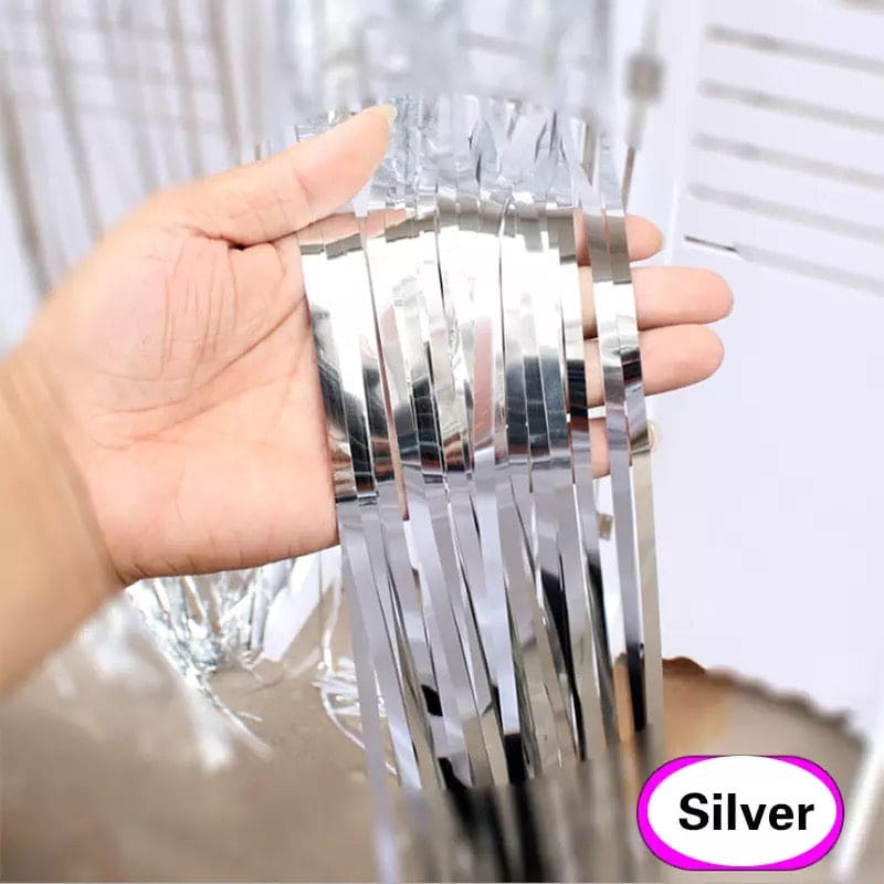 Birthday Party Back Drop, Metallic Tinsel Foil Fringe Curtains, Back Drop Foil Curtains, Shiny Tinsel Foil Fringes Curtain, Party Decorations Party Celebrations