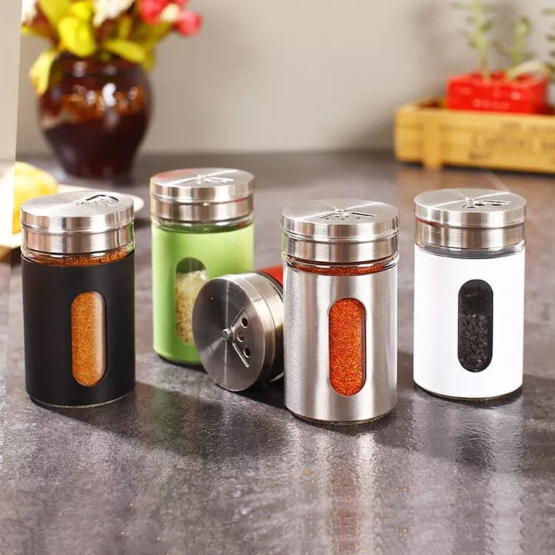 Set Of 2 Stainless Steel Pepper Salt And Spice Shaker Seasoning Jars, Cap Sealed Cruet Condiment Seasoning Jars, Glass Jars For Spices, Stainless Steel Barbecue Seasoning Bottle, Sugar Salt Pepper Shaker, Stainless Steel Coffee Sugar Storage Jars Pots