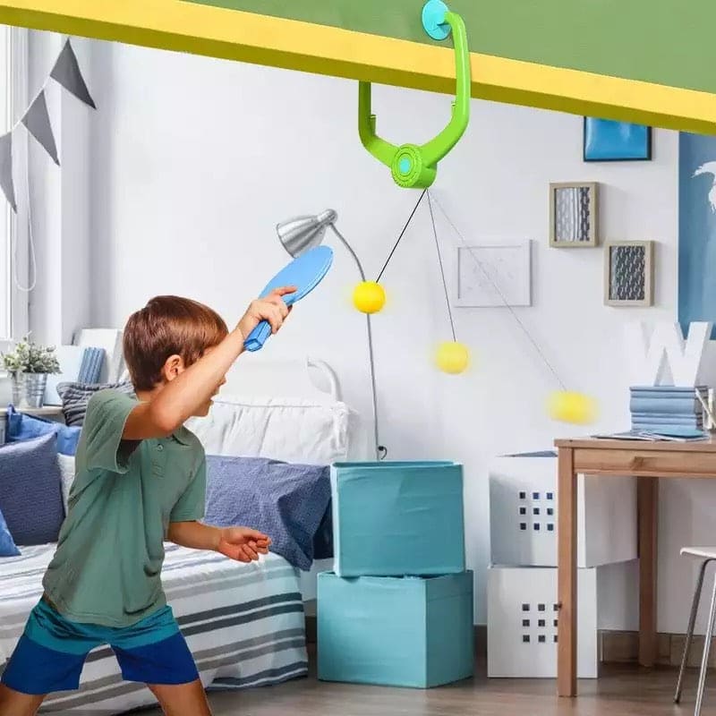 Children's Hanging Table Tennis Trainer, Suspended Ball Trainer, Hanging Table Tennis Trainer, Indoor ABS Self Training Hanging Double Ping Pong Toy Trainer, Sports Family Game Home, Tennis Racket