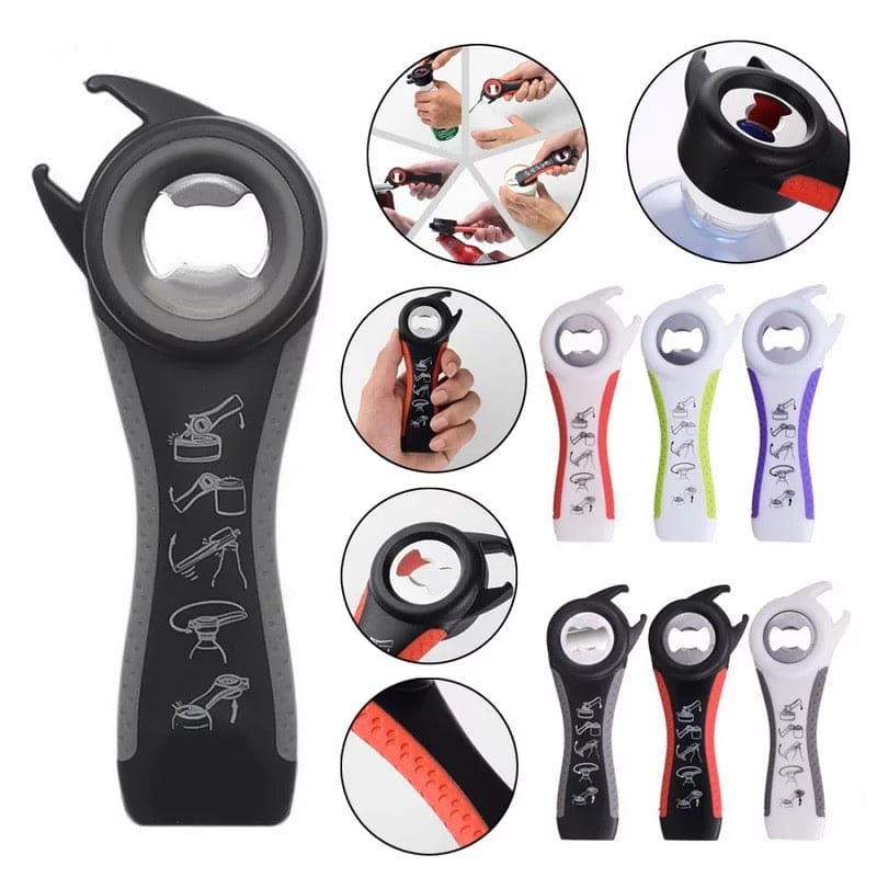 5 In 1 Multifunctional Plastic Bottle Lid Opener, Twist Off Easy Claw Kitchen Opener, Stainless Steel Jar Can Remover, Jar Opener Gripper Pad Easy To Use For Seniors With Arthritis