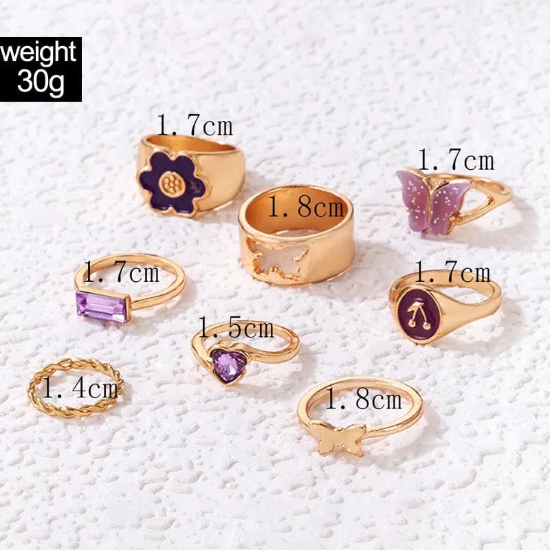 Set Of 5 Colorful Acrylic Butterfly Ring Sets For Women, Pretty Flowers Hollow Geometry Wedding Ring, Vintage Knuckle Rings Set, Stackable Finger Rings, Midi Rings For Women Jewellery