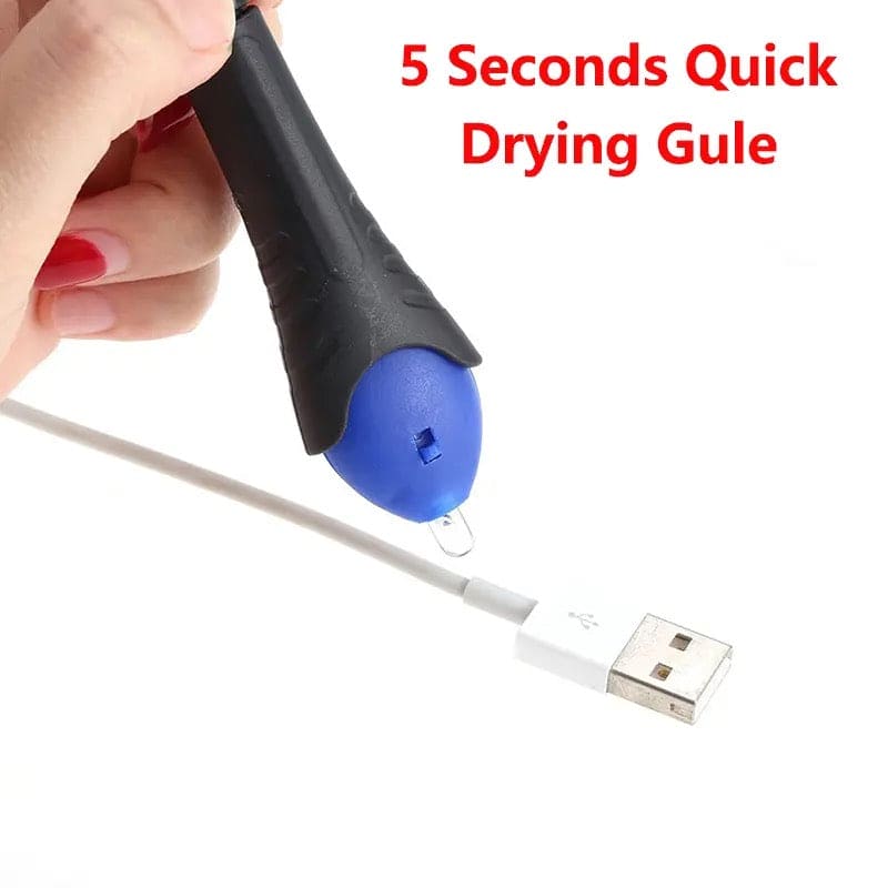 Quick Fix Liquid Glue Pen, UV Light Repair Tool, Plastic Liquid Welding Compound, Hand Held Glue Pen with LED Light, Portable Fiberglass Leather Applicator