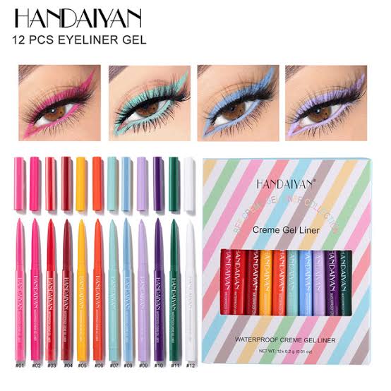 Set Of 12 Handaiyan Cream Gel Eyeliner, Waterproof Matte Eyeliner Gel, Ultra Fine Eyeliner Pencil, Pearl White Brighten Silkworm Shadow Women Eyeliners Pen, Long Lasting Matte Eye Liner, Makeup Cosmetic Beauty Colorful Liner