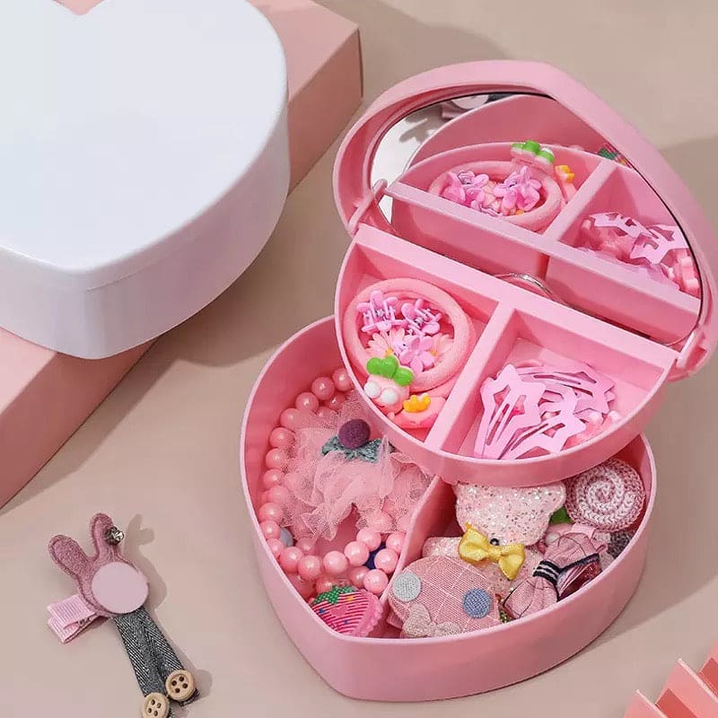 Mini Heart Jewelry Box, Love Shape Jewelry Box, Display Earrings Ring Jewelry Case Box, Double Layer Jewelry Organizer With Mirror, Pink Girl Heart Storage Box
