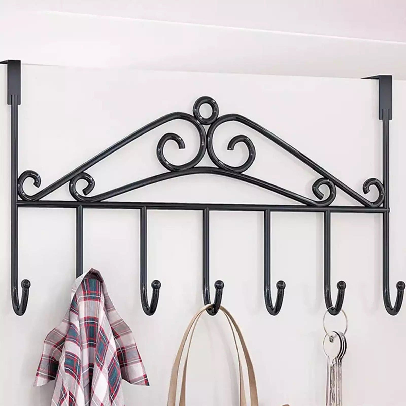 7 Hook Iron Door Hanger, Door Rear Behind Hook, Wall Mounted Storage Hanger Hook, Wrought Iron Hooks for Home Bedroom Bathroom Hat Coat Clothes, Towel Hat Clothes Wall Rack