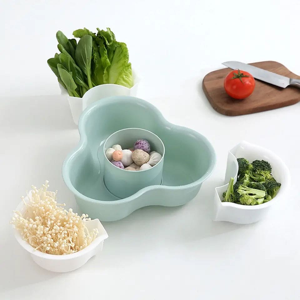Mickey Shaped Vegetable Basket, 4 Compartments Wash Basin Basket, Creative Household Wash Basket, Double Multi Grid Basket, Fruit Tray Drain Basket